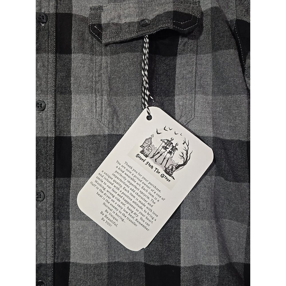 OOAK Upcycled Flannel Shacket Shirt Five Finger Death Punch FFDP Boyfriend Fit L - Picture 13 of 13